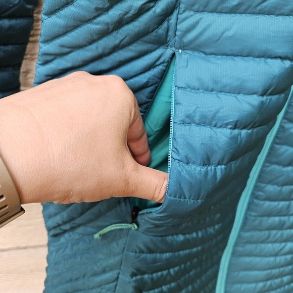 Eddie Bauer teal stormdown 800 mid-length down hooded lightweight coat XS - Picture 4 of 13